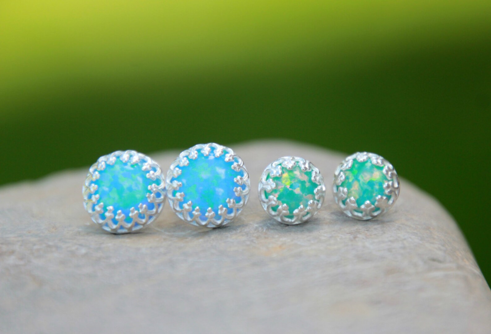 Fancy Opal STUD Earring Opal Earrings Gallery Bezel Opal Etsy