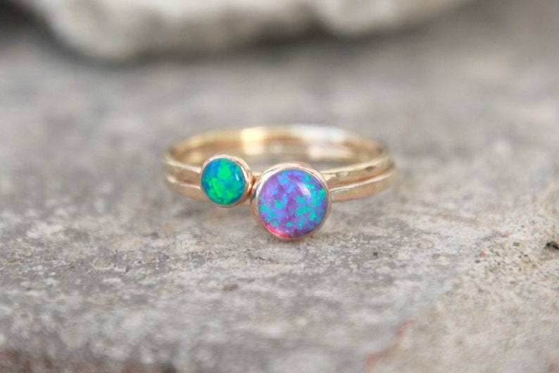Gold OPAL RING SET 8mm and 6mm Opal Ring opal Stacking Ring - Etsy