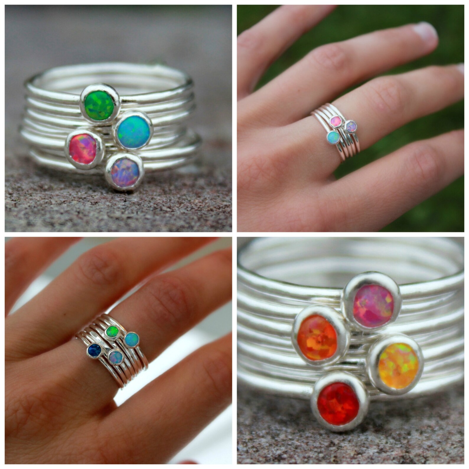 7 OPAL RING SET - Opal Stacking Ring ~ Opal Ring - Sterling Silver Opal ...