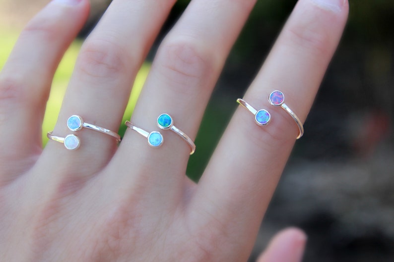 MULTI OPAL RING Dual Opal Ring October Ring Mother's Ring Adjustable Opal ring Opal ring Dual Adjustable Gemstone Ring image 2