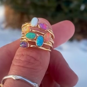 ROSE GOLD OVAL Opal ring - rose gold filled opal ring, opal stacking ring, gemstone stacking ring, october birthstone ring, stacking oval
