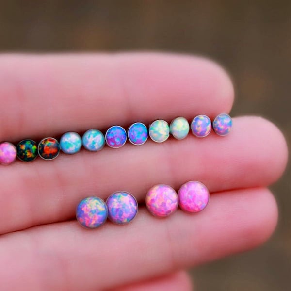 TITANIUM OPAL STUD Earrings- Opal Earring ~ Dainty Opal Earrings - October Earrings - October jewelry - stud earrings - tiny opal earrings