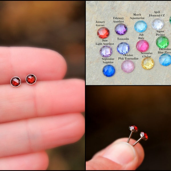 BIRTHSTONE STUD EARRINGS ~ Titanium Birthstone Earrings ~ Dainty Birthstone Earrings - Gemstone Earrings - Stud Earrings