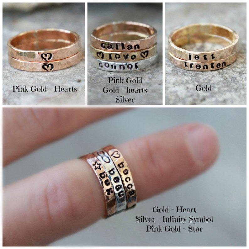 HAND STAMPED NAME rING Personalized Gold, silver, pink gold hammered rings kids name rings organic rings hand stamped rings image 4