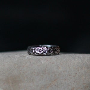 STERLING SILVER WILDFLOWER Band floral stack ring floral ring silver floral wedding band image 2