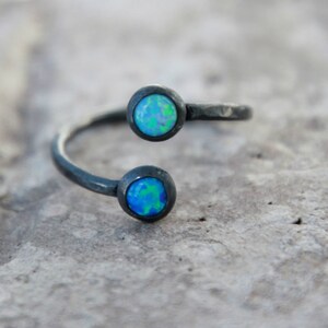 OXIDIZED ADJUSTABLE Opal Stacking Ring ~ Opal Ring - Sterling Silver ...
