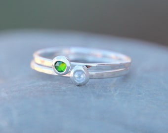 PICCOLO STACKING PIETRA DI NASCITA Anello- anelli di pietra di nascita - anelli impilabili - anelli impilabili - anelli impilabili in pietra di nascita - gioielli in pietra di nascita