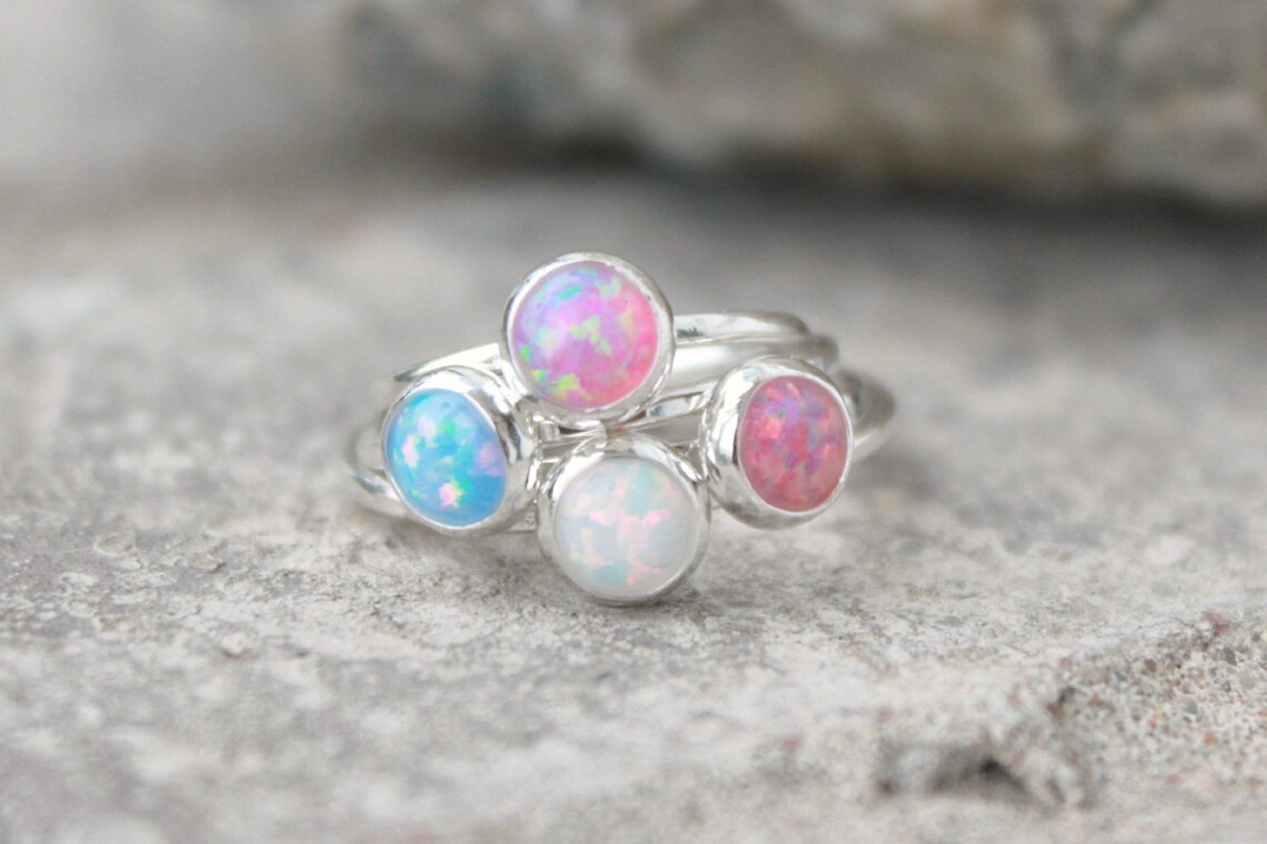 6mm SOLID STERLING Opal Stacking Ring Opal Ring Sterling Etsy