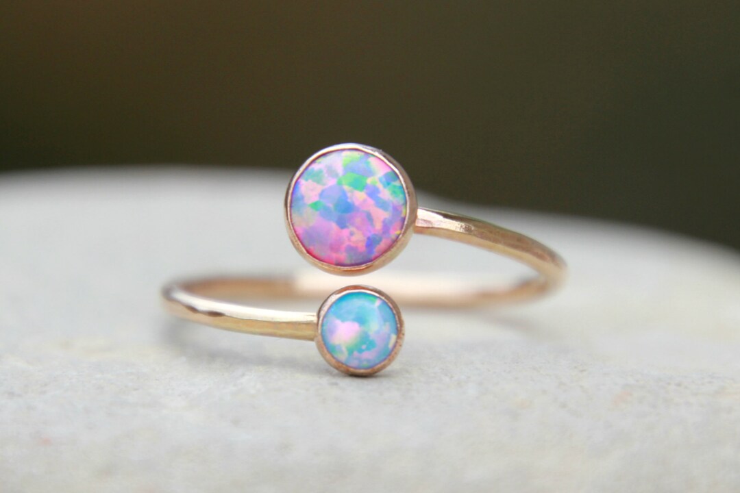 GOLD ADJUSTABLE OPAL Stacking Ring ~ Opal Ring - Sterling Silver Opal ...
