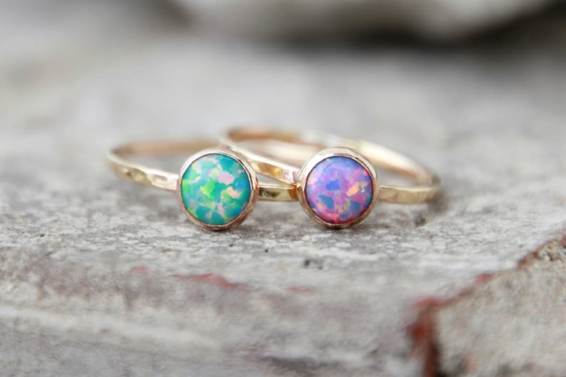 Złoty pierścionek z opalem - pierścionek z opalem ~ 6 mm Pierścionek z opalem - wypełniony złotem - pierścionek z opalem - 15 RÓŻNYCH opali wybierz swój opal - pierścionek z kamieniem szlachetnym do układania w stosy