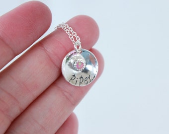 Hand Stamped Sterling Silver Disc With Soldered on Gemstone - Gemstone Necklace - Custom necklace - personalized necklace with gemstone