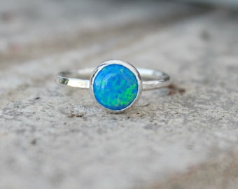 Opal Stacking ring ~ 8mm Opal ring - STERLING SILVER Opal RING - Gemstone Ring -Green opal -pink opal -colorful opal -stacking gemstone ring