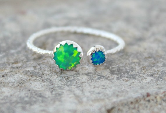 GLITTER ADJUSTABLE OPAL Stacking ring ~ Opal ring - Sterling SIlver Opal Ring - Adjustable Gemstone Ring
