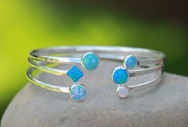 Bangle Bracelet Argentium Sterling Silver Bangle Bracelet Opal Bangle Bracelet Sterling Silver Bangle ADJUSTABLE OPAL BRACELET