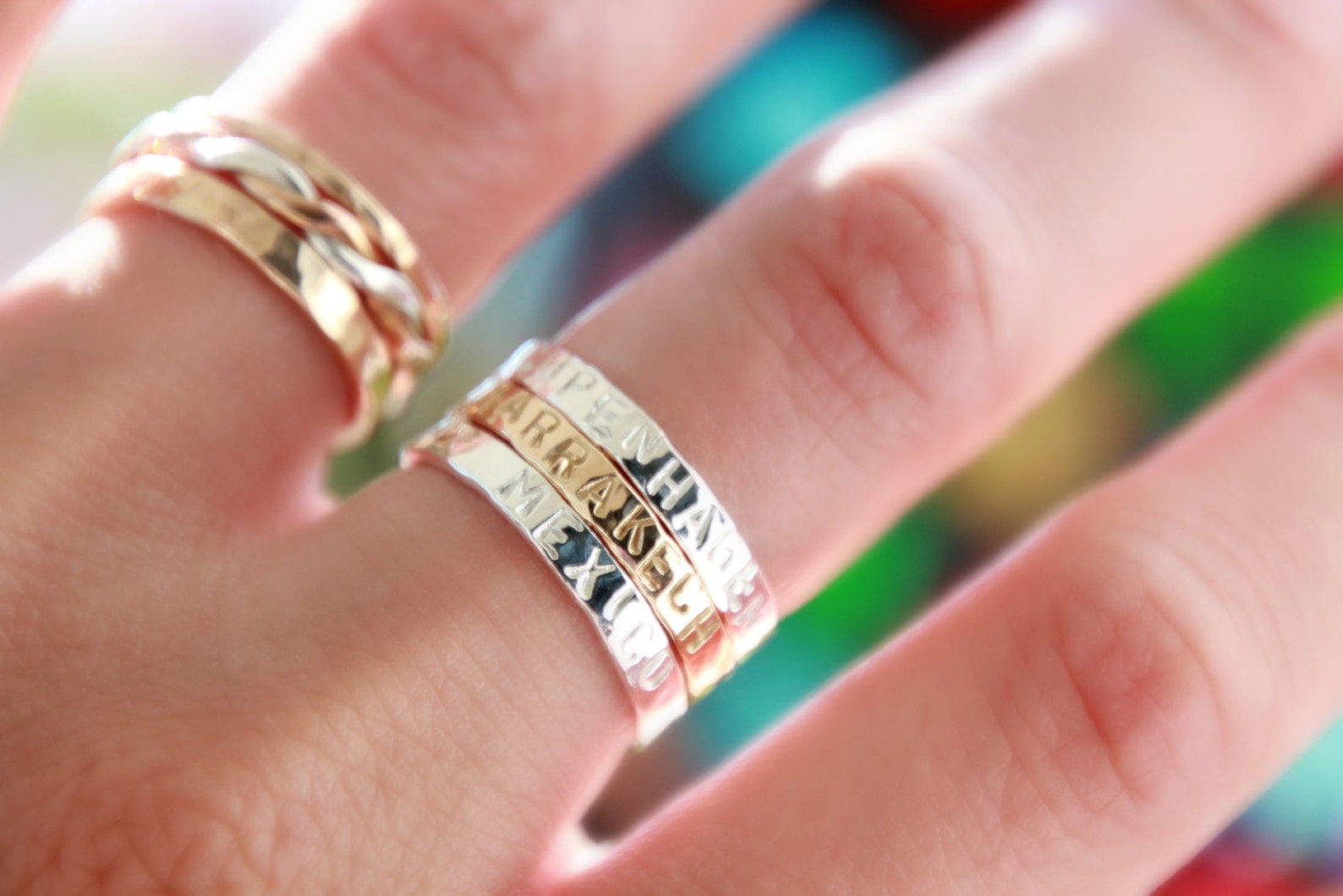 TRAVEL RINGS Hand Stamped Stacking Rings Personalized Etsy