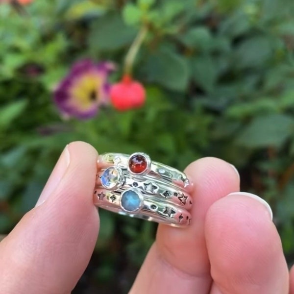 CELESTIAL BIRTHSTONE Ring - Star Gemstone ring - Moon Ring - natural gemstone ring ~ gemstone ring ~  birthstone ring