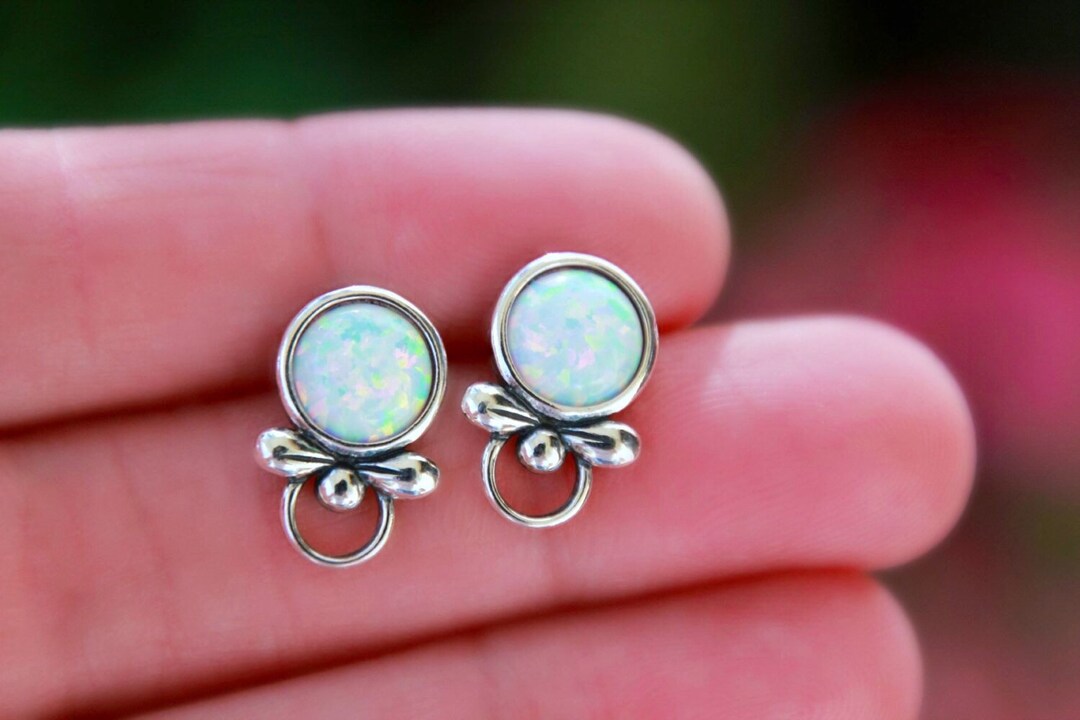 8mm OPAL EARRING Opal STUD Earring Dainty Opal Earring Etsy