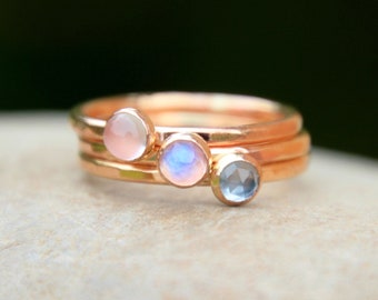NATURAL BIRTHSTONE STACKING Ring - Pink Gold, Silver, Gold - Birthstone Stacking Ring - Birthstone Ring - Gemstone Ring - mother's ring