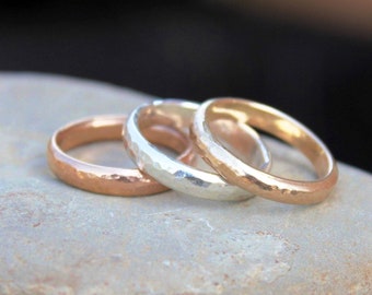 Chunky Handmade Hammered Bands - Thick Stacking Bands - Stacking Rings - Wedding Bands - Sterling Silver - Gold - Pink Gold