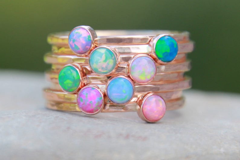 ROSE GOLD OPAL Stacking ring Opal ring Pink Gold Opal Ring Gemstone Ring October Ring stacking gemstone ring image 3