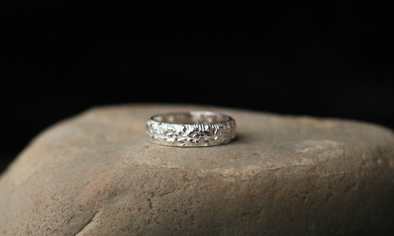 STERLING SILVER WILDFLOWER Band floral stack ring floral ring silver floral wedding band image 4