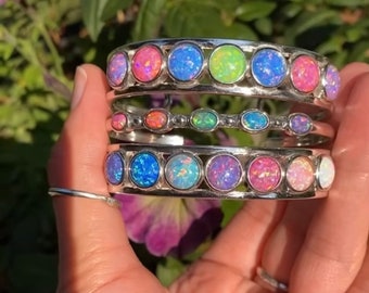 OPAL CUFF BRACELET - Choose Your Own Opals - Opal Bracelet - Choose your Opal - October Jewelry - Opal Jewelry - Cuff Bracelet - Silver Cuff