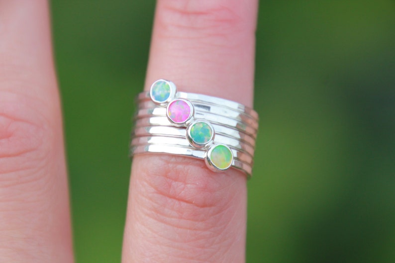 7 OPAL RING SET - Opal Stacking Ring ~ Opal Ring - Sterling Silver Opal ...