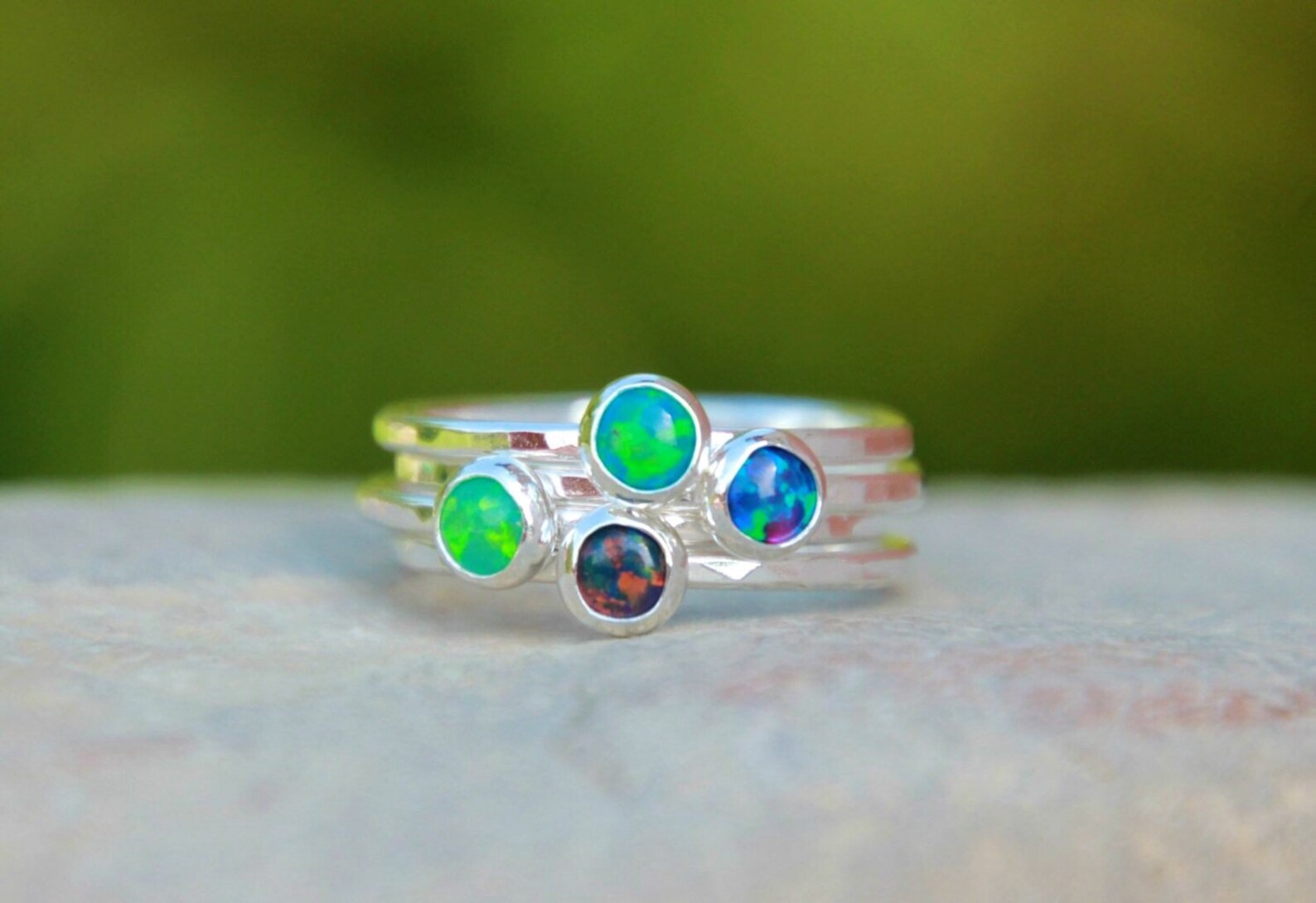 OPAL STACK Ring - GIA Certified Opals - Opal Ring - Silver Opal Ring ...