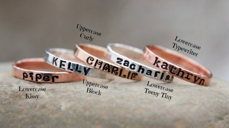 HAND STAMPED NAME rING Personalized Gold, silver, pink gold hammered rings kids name rings organic rings hand stamped rings image 7