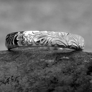 STERLING SILVER Flower Pattern Band - floral stack ring - floral ring - gold floral wedding band