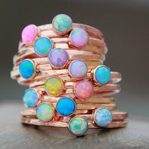 ROSE GOLD OPAL Stacking ring Opal ring Pink Gold Opal Ring Gemstone Ring October Ring stacking gemstone ring image 1