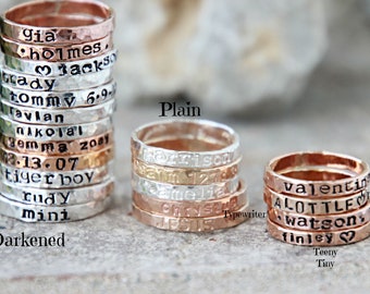STACK NAME RING - hand stamped stacking ring - personalized rings - custom name ring- fine silver - gold - rose gold name ring