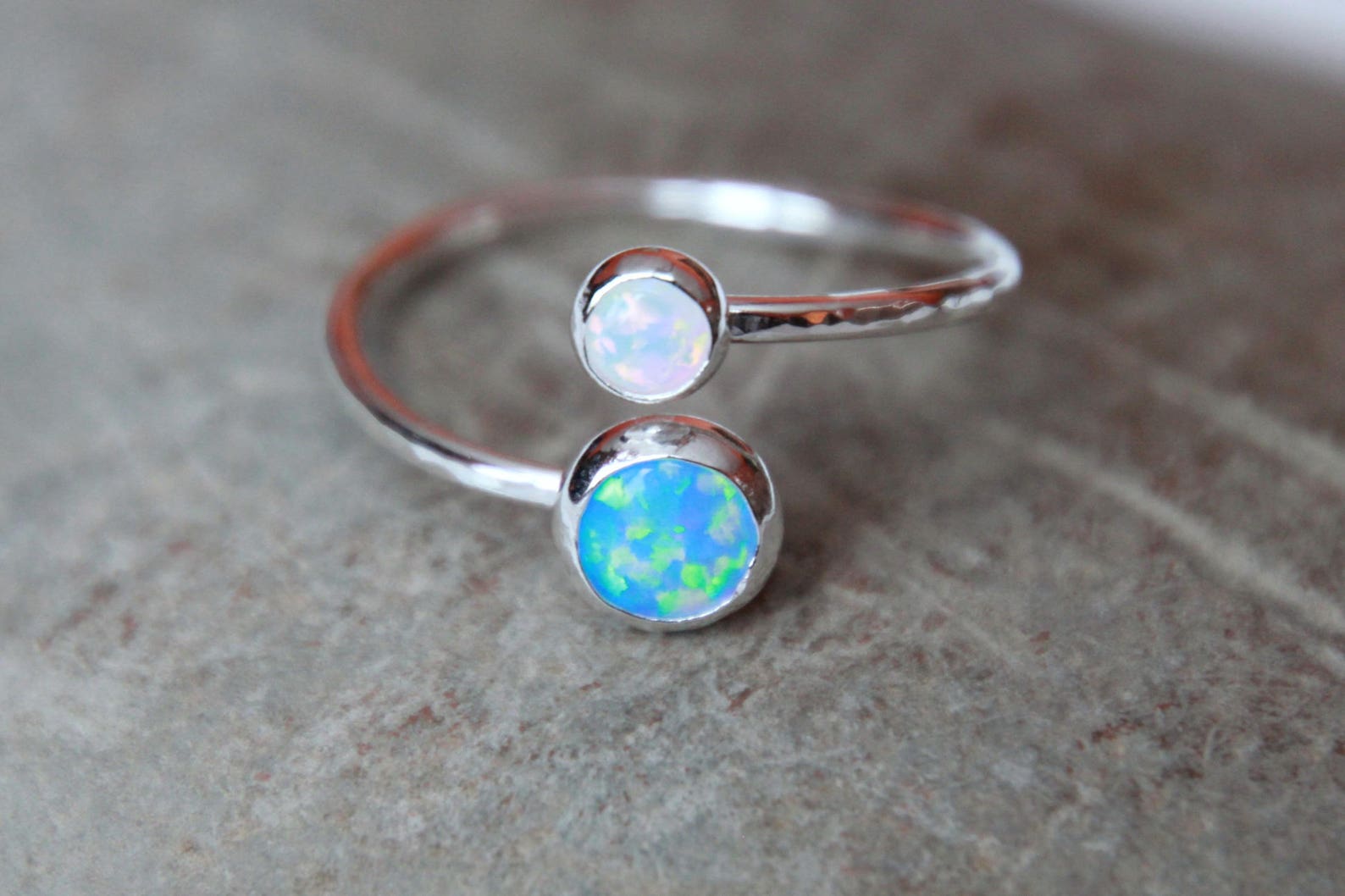 6mm and 4mm ADJUSTABLE OPAL Stacking Ring ~ Opal Ring - Sterling Silver ...