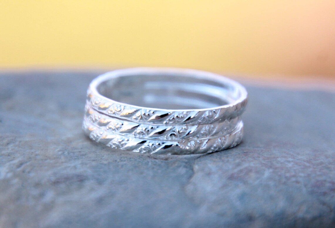 FLORAL STACKING RINGS - Sterling Silver Stacking Rings - Thin Stacking ...
