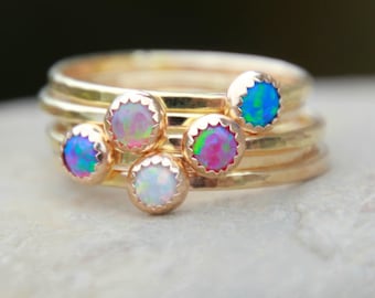 GOLD OPAL Stacking RING - gemstone stacking ring - thin gemstone rings - opal stacking rings - thin stacking gemstone rings-stackable