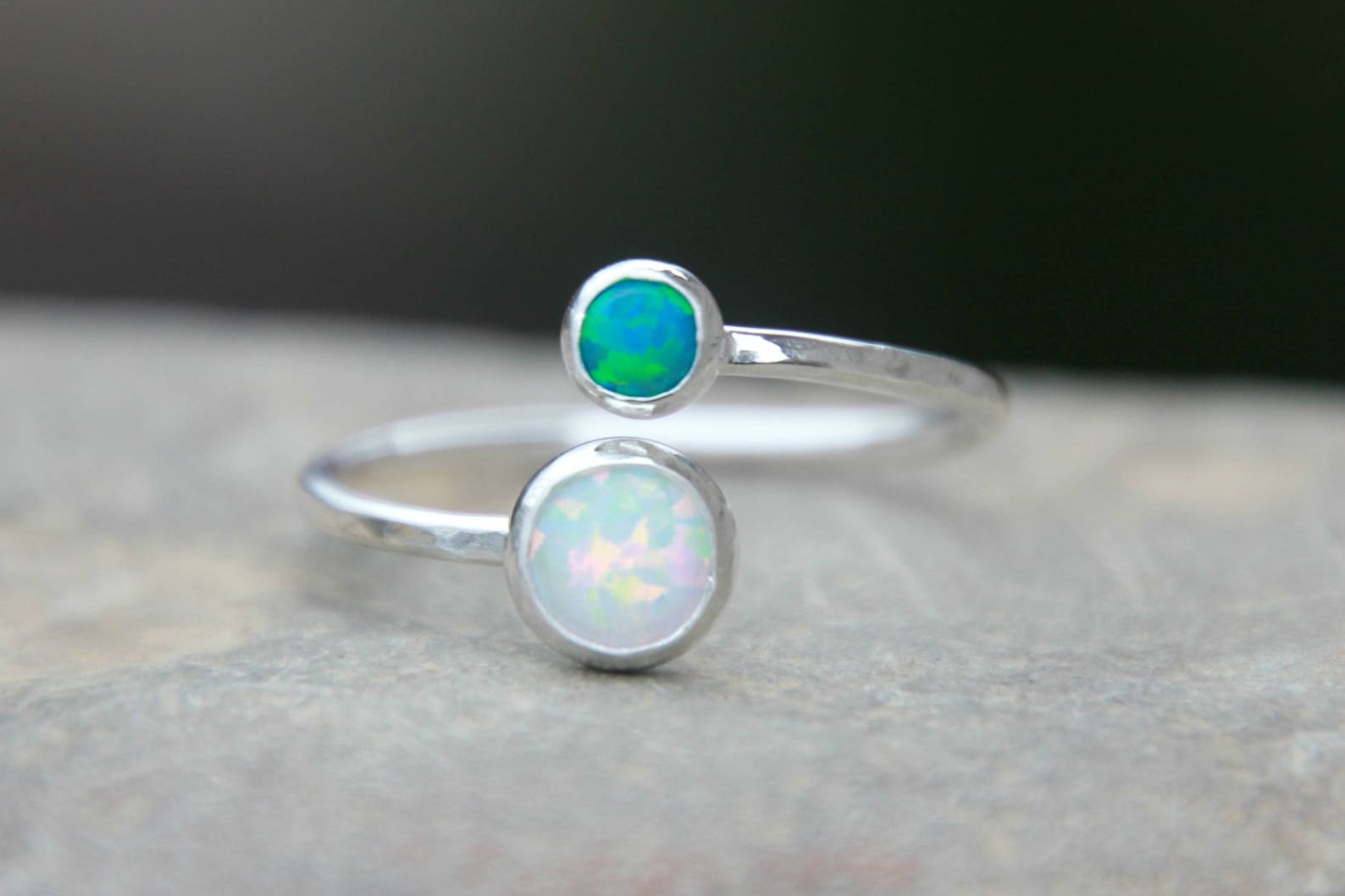 6mm and 4mm ADJUSTABLE OPAL Stacking Ring ~ Opal Ring - Sterling Silver ...