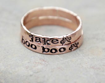 Hand Stamped Stacking Rings - Name Ring, Stackable Rings, Mothers Ring, Stamped Kids Name Ring, Rose gold, gold, fine silver stacking ring