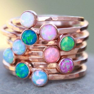 ROSE GOLD OPAL Stacking ring Opal ring Pink Gold Opal Ring Gemstone Ring October Ring stacking gemstone ring image 6