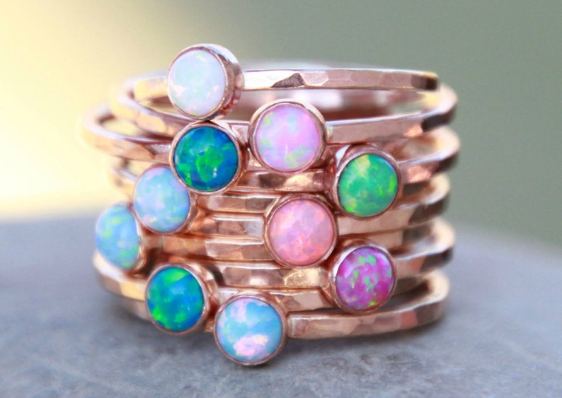 ROSE GOLD OPAL Stacking ring Opal ring Pink Gold Opal Ring Gemstone Ring October Ring stacking gemstone ring image 6