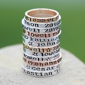 HAND STAMPED NAME rING Personalized Gold, silver, pink gold hammered rings kids name rings organic rings hand stamped rings image 2