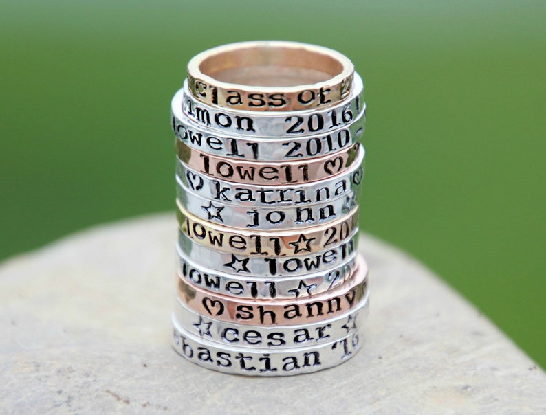 HAND STAMPED NAME rING Personalized Gold, silver, pink gold hammered rings kids name rings organic rings hand stamped rings image 2