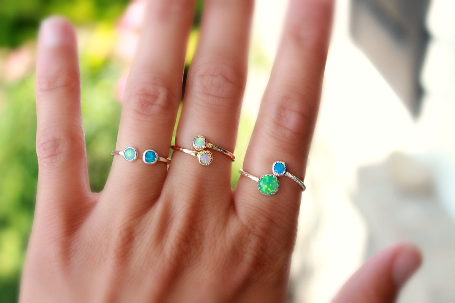 GLITTER ADJUSTABLE OPAL Stacking Ring Opal Ring Sterling - Etsy