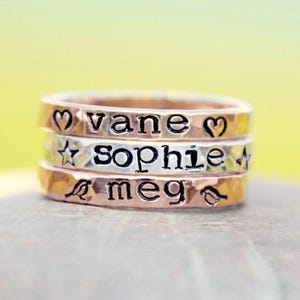 HAND STAMPED NAME rING Personalized Gold, silver, pink gold hammered rings kids name rings organic rings hand stamped rings image 5