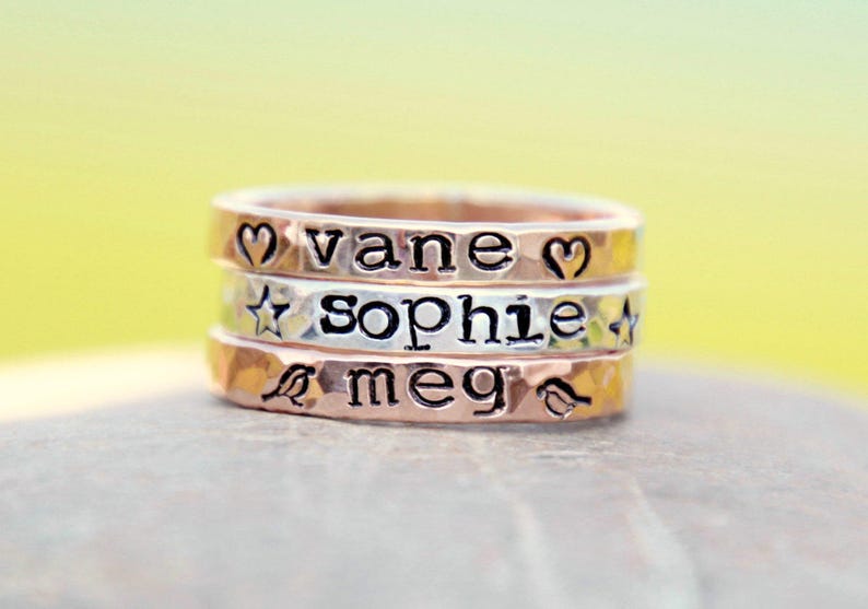 HAND STAMPED NAME rING Personalized Gold, silver, pink gold hammered rings kids name rings organic rings hand stamped rings image 5