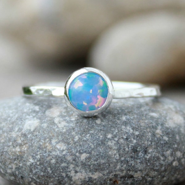 6 mm DE LEY MACIZA - Anillo apilable de ópalo ~ Anillo de ópalo - Anillo de ópalo en plata de ley - 15 ópalos DIFERENTES elige tu ópalo - anillo apilable de piedras preciosas