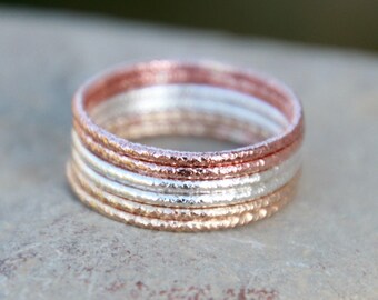 Thin Stacking Ring - GLITTER STACKING RINGS - Faceted Rings - Rose Gold - Gold - Sterling Silver Stacking Rings - modern minimalist jewelry