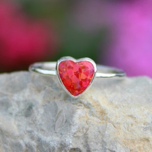 OPAL HEART RING ~8mm Opal heart ring - Sterling silver heart ring - Valetine&#39;s Day - Sweetheart Ring - opal heart - sterling heart ring