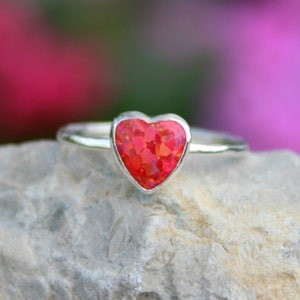 OPAL HEART RING ~8mm Opal heart ring - Sterling silver heart ring - Valetine's Day - Sweetheart Ring - opal heart - sterling heart ring