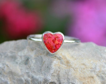 OPAL HEART RING ~8mm Opal heart ring - Sterling silver heart ring - Valetine's Day - Sweetheart Ring - opal heart - sterling heart ring