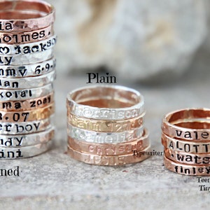 HAND STAMPED NAME rING Personalized Gold, silver, pink gold hammered rings kids name rings organic rings hand stamped rings image 3